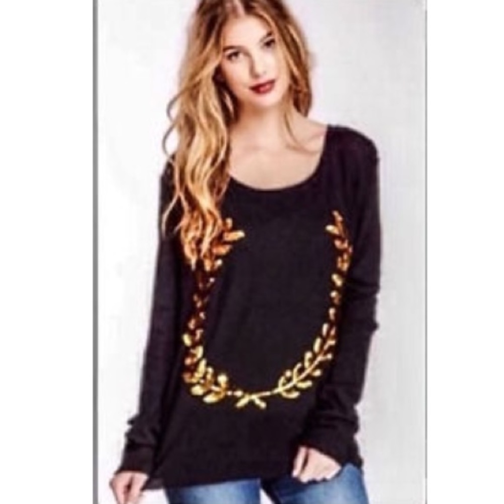 Wildfox sweater Black with sequined wreath XS NWT